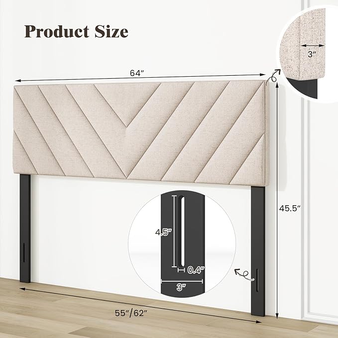 Giantex Linen Upholstered Headboard, Adjustable Width Button Tufted Headboard Only with Solid Wood Legs, Attach Frame, Rectangular Headboard for Queen Full Size Bed, Beige