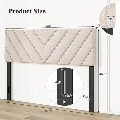 Giantex Linen Upholstered Headboard, Adjustable Width Button Tufted Headboard Only with Solid Wood Legs, Attach Frame, Rectangular Headboard for Queen Full Size Bed, Beige