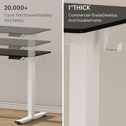 FLEXISPOT EN1 One Piece Standing Desk, 55 x 28 Inch Desktop Electric Adjustable Height Desk for Home Office and Computer Workstation (White Frame + Black Top, 2 Packages)