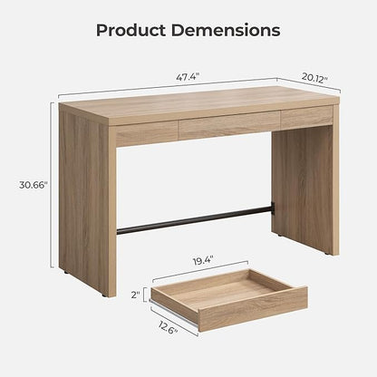 SICOTAS Home Office Executive Desk - 47-Inch Computer Desk with Drawer, Farmhouse Writing Study Desk with Storage,Boho Makeup Vanity Table for Bedroom (Reclaimed Light Oak, 2 Pieces)
