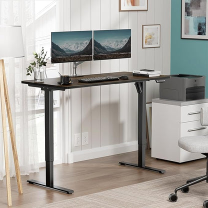 One-Piece Electric Standing Desk, 48 x 24 Inch Adjustable Height Sit to Stand Up Desk for Home Office, Work & Study, Black Frame & Brown Desktop (2 Packages)