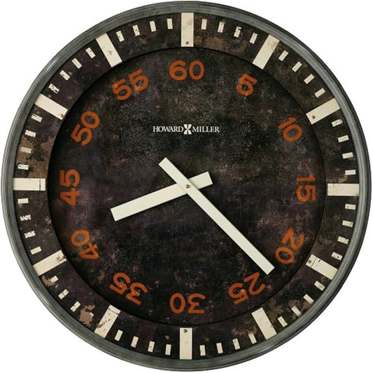 Howard Miller Old School Gallery Wall Clock, Classic Round Design Black Dial with Red Arabic Numerals Wall Mount, Battery Powered Quartz Movement Best for Home Decor & Office Decor Black Finish