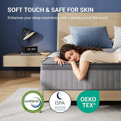 Avenco 14 Inch Twin Mattress, Hybrid Mattress with Smarts Coil™ Pocket Springs for Targeted Support and NanoGel™ Memory Foam for Cool Night Sleep, Motion Isolation for Couples, CertiPUR-US Certified