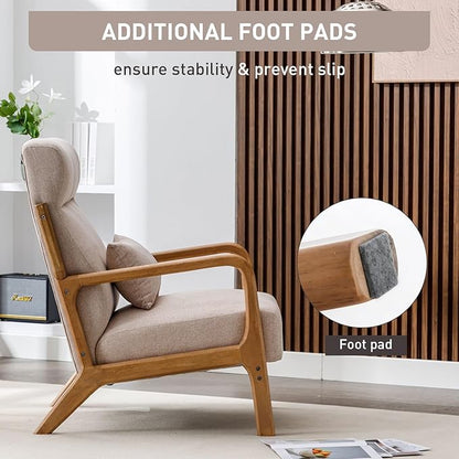 ANJHOME Mid Century High Back Accent Chairs Set of 2, Single Lounge Armchair with Solid Wood Frame, Comfy Reading Chair for Living Room, Easy Assembly