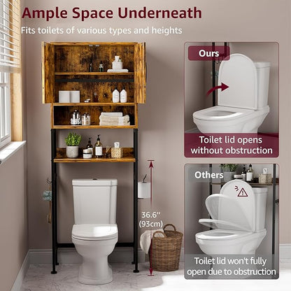 Over The Toilet Storage Cabinet - Bathroom Shelves Above Toilet Freestanding Organizer Shelf with Doors Narrow Floor Stand Rack Farmhouse Wood 71" Tall, Rustic Brown