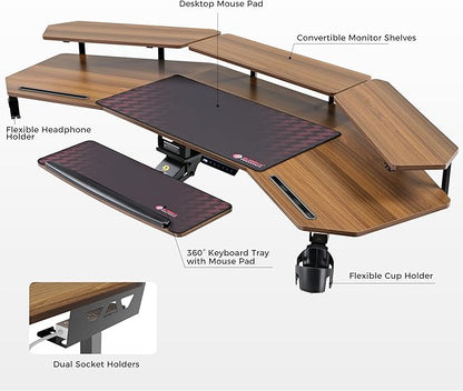 EUREKA ERGONOMIC Standing Desk Adjustable Height, Computer Desk w Keyboard Tray 72" Gaming Music Studio Desk LED Monitor Stand,Dual Motor,Slot Design,Walnut