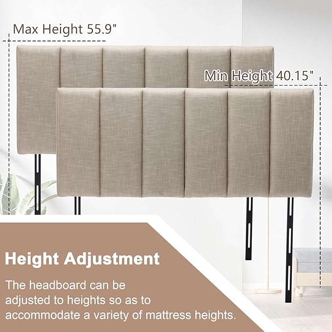 HAOBO Home Upholstered Headboards Foldable Queen/Full Linen Panels with Height Adjustments