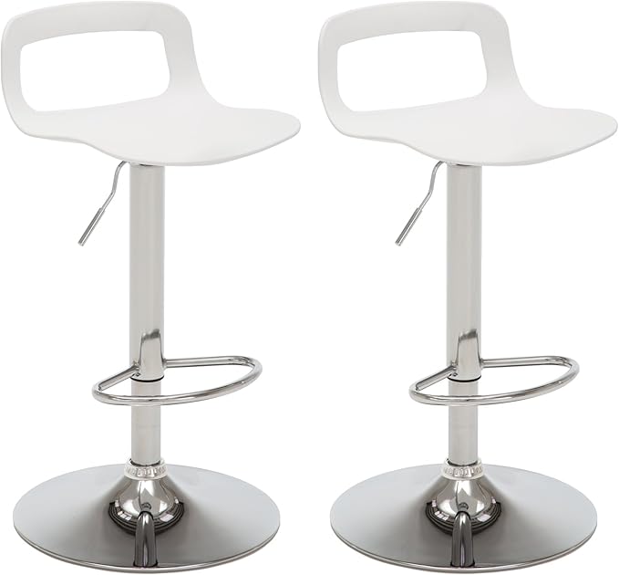 NOBPEINT Contemporary Chrome Air Lift Adjustable Swivel Bar Stool, Set of 4, White