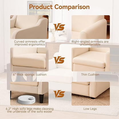 Accent Chairs Set of 2 for Living Room, Modern Velvet Living Room Chairs with Wide Backrest, Upholstered Comfy Chair with Cushion, Oversized Sofa Chair with Wood Legs, Single Armchair, Beige