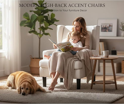 Accent Chair for Living Room Chairs Upholstered Oversized Reading Chair Armchair Accent Chairs Set of 2 Living Room Chair with High Back and Wood Legs,Arm Chair Comfy Chair for Bedroom(Beige)