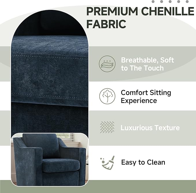UIXE Swivel Accent Chair Set of 2, Chenille Upholstered Arm Chair for Living Room, Modern Club Armchair Comfy Single Sofa Bedroom Reading Seat with Lumbar Pillow - Navy Blue