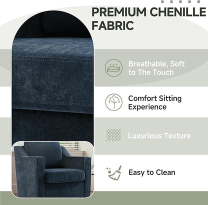 UIXE Swivel Accent Chair Set of 2, Chenille Upholstered Arm Chair for Living Room, Modern Club Armchair Comfy Single Sofa Bedroom Reading Seat with Lumbar Pillow - Navy Blue