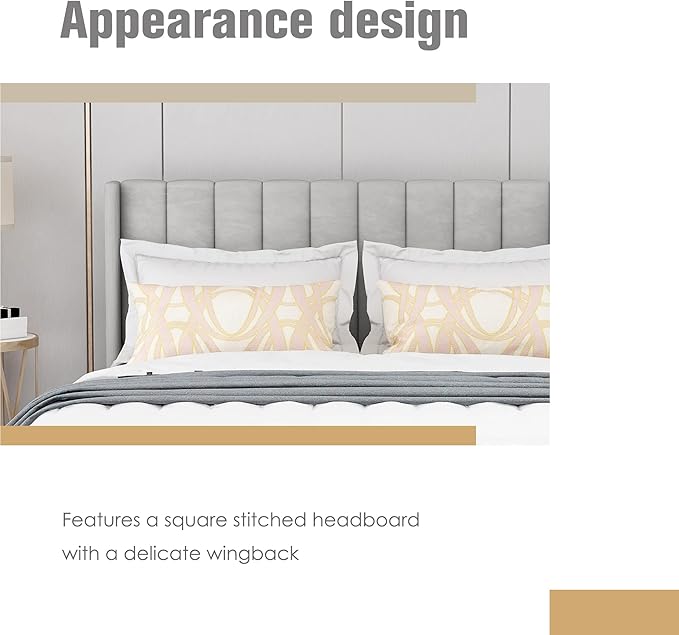 AGARTT Upholstered Platform Bed Frame Full Size with Headboard and Footboard/Wooden Slats Support/No Box Spring Needed/Easy Assembly,Light Grey Linen