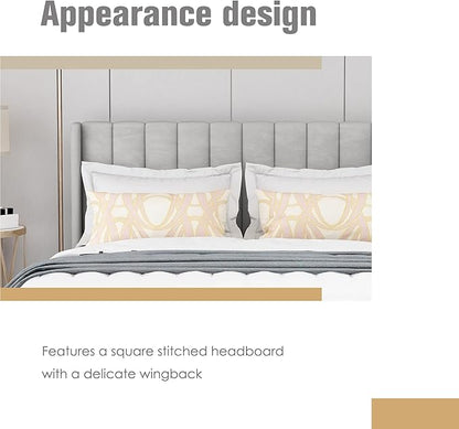 AGARTT Upholstered Platform Bed Frame Queen Size with Headboard and Footboard/Wooden Slats Support/No Box Spring Needed/Easy Assembly,Light Grey Linen
