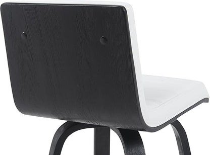 Vienna Modern Swivel Bar Height Stool with Snow White Faux Leather Seat and Black Brushed Wood Frame Set of 3