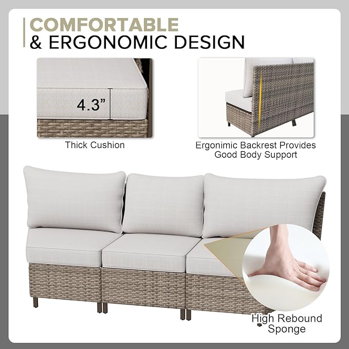 COOS BAY Aurora Terrace Half-Moon Outdoor Furniture Set, Rattan Conversation Set with Curved 5-Seat Sofa, Coffee Table, Seats 5, Beige/Beige