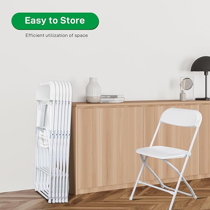 40 Pack White Plastic Folding Chairs, Portable Party Chairs, Stackable Commercial Seats with Steel Frame for Home Office Wedding Party Indoor Outdoor Events Chairs, 350lbs Capacity