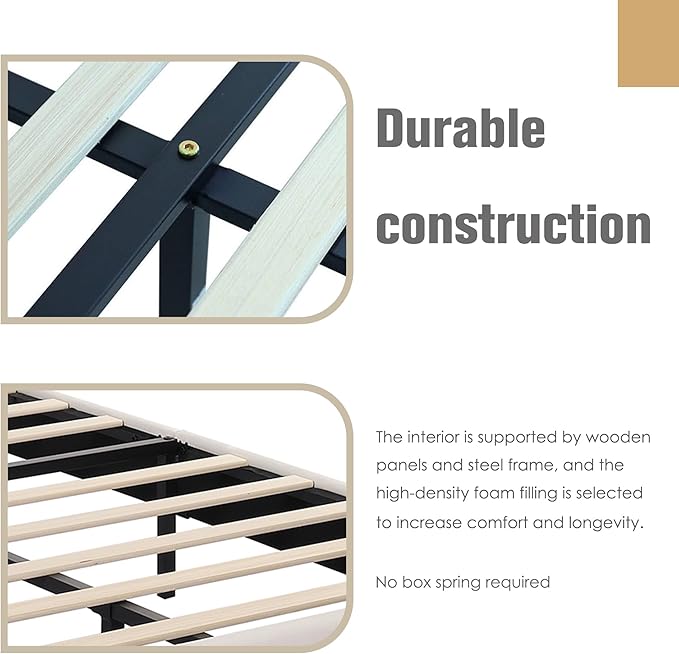 AGARTT Upholstered Platform Bed Frame Queen Size with Headboard and Footboard/Wooden Slats Support/No Box Spring Needed/Easy Assembly,Beige Velvet