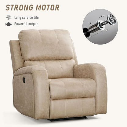 Electric Recliner Chair, Soft PU Leather Power Recliners with Padded Backrest, Single Overstuffed Heavy Duty Reclining Sofa for Living Room Bedroom