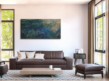 Wieco Art Reflections of Clouds on the Water Lily Pond Giclee Canvas Prints Wall Art of Claude Monet Oil Paintings Large Modern Artwork Pictures Ready to Hang for Bedroom Home Office Decorations L