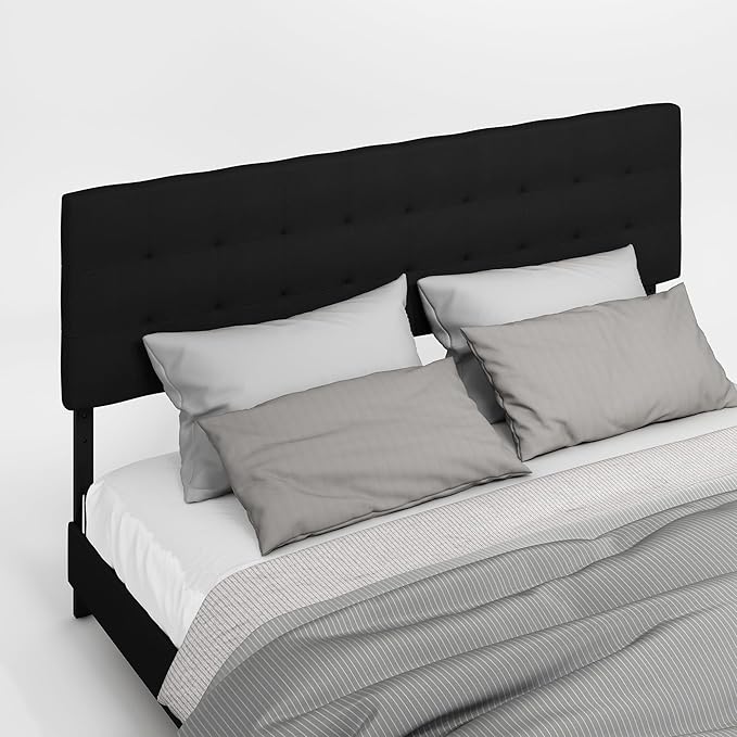 Furinno Roanne Headboard King Size, Tufted Upholstered Wooden Headboard, Bed Frame Mount Head Board, Easy Assembly, for Bedroom, Dorm, Plain Black