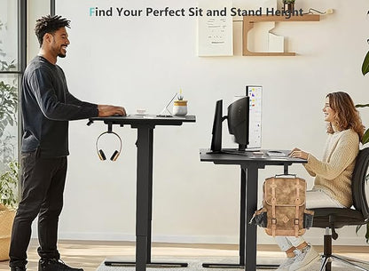 63 x 28 inch Electric Standing Desk Adjustable Height with 4 Wheels, 4 Memory Height Settings, 2 Headphone Hook, for Home Office, Splice Board Black