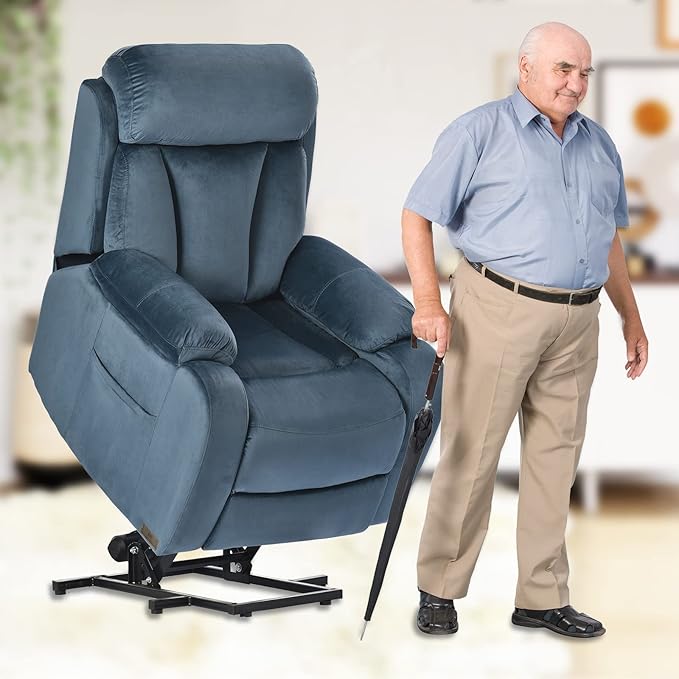 Power Lift Chair Recliners for Elderly, Modern Adult Power Lift Recliner, Velvet Upholstery Electric Lift Chair Recliner with Remote Side Pocket for Living Room