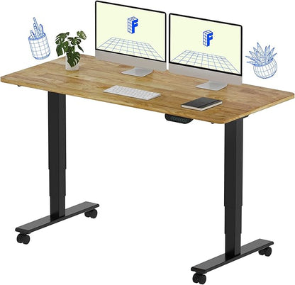 FLEXISPOT E6 MAX Solid Wood Dual Motor 55x24 Inch 3-Stage Heavy Duty Standing Desk, 330lbs Weight Capacity, Height Adjustable Desk w/Cable Management & Wheels(Butcher Block Rubberwood + Black Frame)