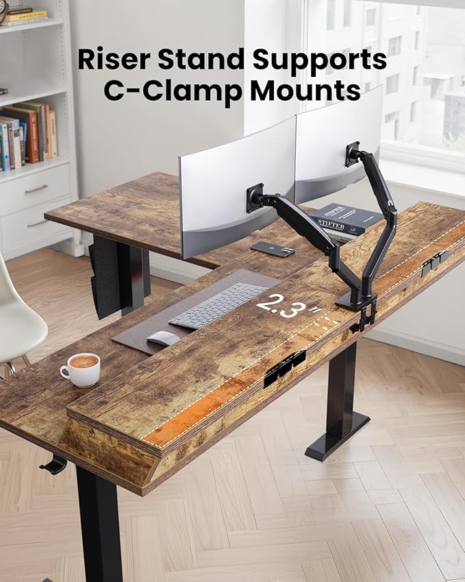ErGear L Shaped Electric Standing Desk, 63" Ergonomic Corner Height Adjustable Desk with Drawers, Sit Stand Computer Table with Storage for Work Office Home, Vintage Brown