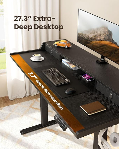 ErGear Electric Standing Desk with Drawers, 55″ x 28″ Gaming Table Compatible Monitor Stand, Stand up Desks, Home Office Height-Adjustable Desk with Storage Shelf, 4 Preset Heights, Black