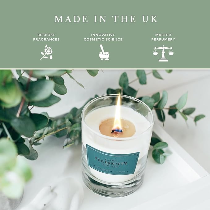 Pecksniff's White Scented Candle 1 Wick - Sandalwood & Vanilla Candles for Home - 184g/6.49oz
