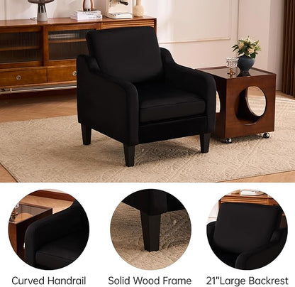 Accent Chairs Set of 2 with Soft Armrest, Modern Living Room Chairs, Upholstered Comfy Chair with Cushion, Boucle Pottery Barn Accent Chair, Single Armchair, Black