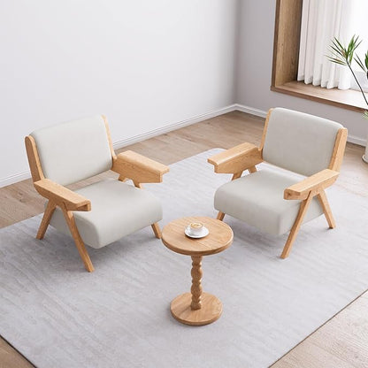 Mid Century Modern Accent Chair Set of 2, Fabric Upholstered Lounge Arm Chairs with Solid Wood Frame for Living Room, Bedroom, Office, Reading Corner(White)