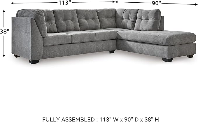Signature Design by Ashley Marleton Contemporary Right-Arm Facing Tufted 2-Piece Sleeper Sectional with Chaise, Loose Seat Cushions and Bi-Fold Memory Foam Mattress, Full, Light Gray