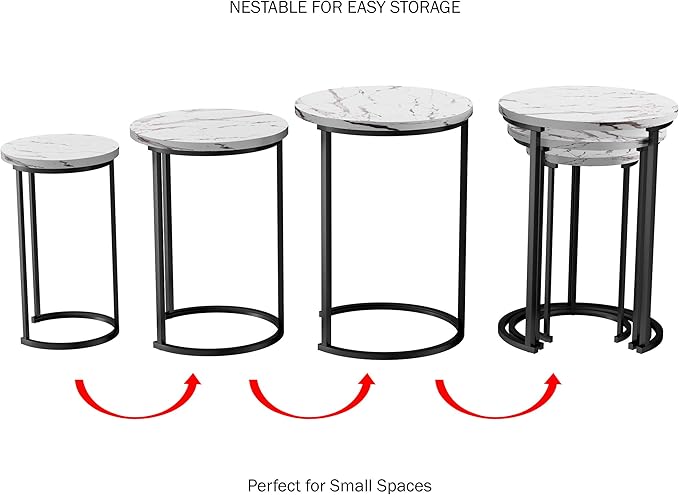 Lavish Home Nesting Tables - Set of 3 Round Side Tables for Living Room, Bedroom, or Home Office - Faux Marble End Table Set - Modern Living Room Furniture (White)