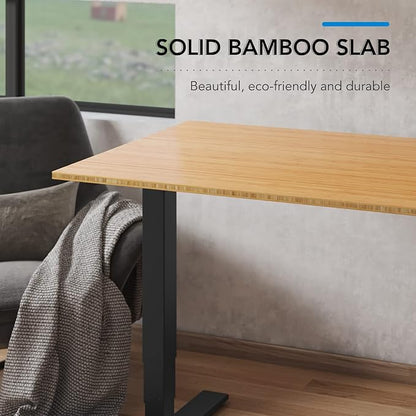 FlexiSpot E6 Bamboo 3-Stage Dual Motor Electric Standing Desk 55 x 28 Sit Stand Up Desk, Holds 220 lbs, Adjustable Height w/ Memory Presets, Solid Bamboo Desktop & Black Frame, Ships in 2 Boxes