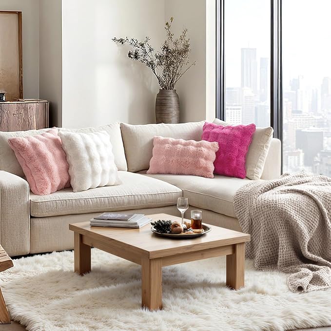 MIULEE Faux Fur Pillow Covers Thick Soft Plush Christmas Lumbar Throw Pillows Luxury Home Decor for Winter Holiday Couch Bedroom Living Room Sofa,12x20 Inch Pack of 2 White