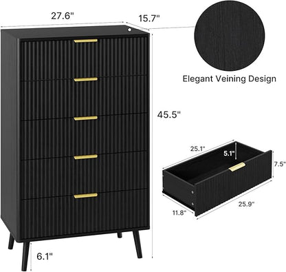LYNSOM Fluted Dresser and Nightstand Sets 4 Piece, 2-Drawer Nightstands and 5/7 Drawers Dresser, Wood Bedroom Furniture Set for Home, Bedroom, Hallway, Black