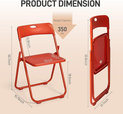 Karl home 4 Pcs Folding Chair, 300LBS Lightweight Foldable Plastic Chair, Reinforced Metal Frame Easy to Fold & Store for Indoor & Outdoor, Wedding, Party, Meeting Room, Patio and Garden, Orange