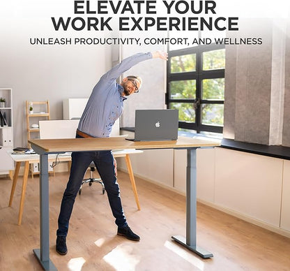 RISE UP dual motor electric standing desk 60x30" black bamboo desktop premium ergonomic adjustable height sit stand up home office computer desk table motorized powered modern furniture small standup