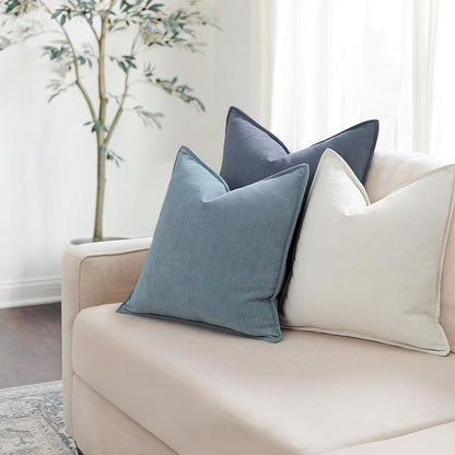 ZWJD Dusty Blue Pillow Covers 16x16 Set of 2 Chenille Throw Pillow Covers with Elegant Design Soft and Luxurious Decorative Throw Pillows for Couch, Bed, and Home Decor