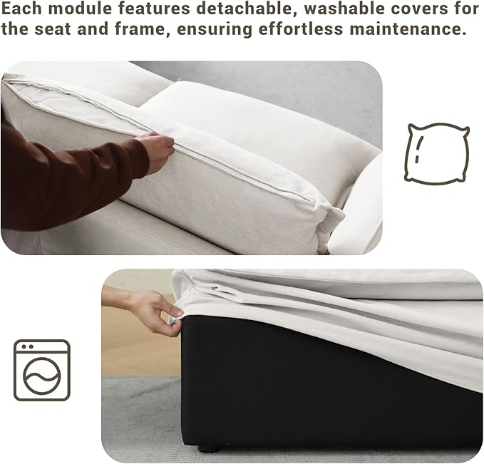 Oversized Cloud Modular Sectional Sofa, Comfy Down Filled Cloud Couch with Removable Cover, Modern Loveseat Couch, Deep Seat Sectional Couches for Living Room, Cream White