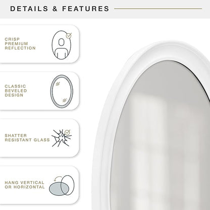 MCS 21x31 Large Wall Mirror, Classic White Oval Mirror, Vertical & Horizontal Wall Hanging Mirror for Bathroom, Bedroom & Livingroom