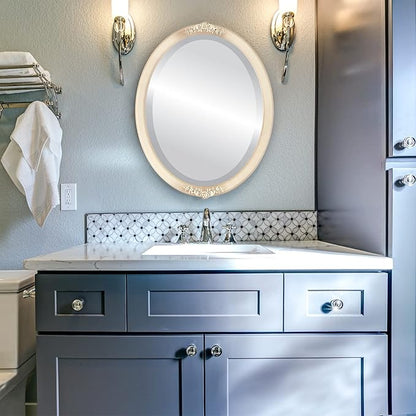 OVALCREST Oval Beveled Wall Mirror for Home Decor - Athena Style - Taupe - 26" x 20" Outside Dimensions