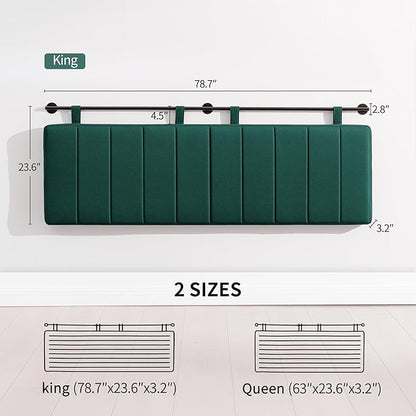 UEV King Headboard Only, Wall Mounted Hanging Upholstered Bed Head Board, Modern Vertical Channel Design of Fine Linen, Elegant Light Yellow Fluted Headboard for Bedroom (Dark Green, King Size)