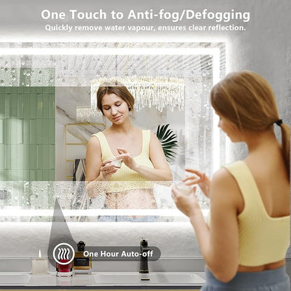 68x38 Inch LED Bathroom Mirror with Lights Front and Backlit Lighted Vanity Mirror for Bathroom Wall with 3 Colors Dimmable Anti-Fog Memory Shatter-Proof IP54 Waterproof Horizontal/Vertical