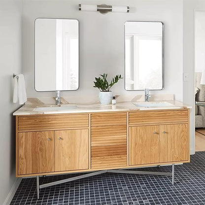 ANDY STAR 30"x48"Chrome Bathroom Mirror, Large Wall Mirror for Bathroom, Rounded Rectangle Mirror in Premium Stainless Steel Metal Frame Hangs Horizontal Or Vertical