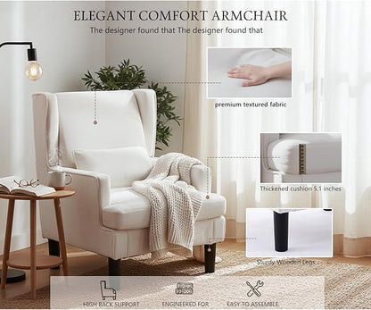 Modern Accent Chair for Living Room Chairs Upholstered Oversized Reading Chair Accent Chairs for Living Room Sofa Chair Armchair with High Back and Wood Legs,Arm Chair Comfy Chair for Bedroom (Beige)