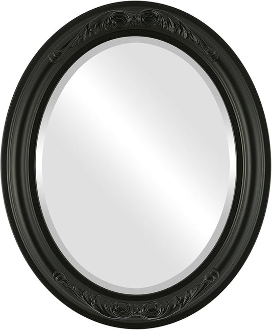 OVALCREST Oval Beveled Wall Mirror for Home Decor - Florence Style - Matte Black - 32" x 26"