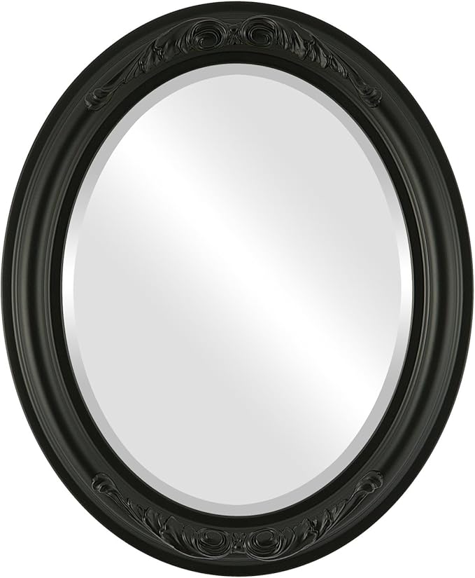 OVALCREST Oval Beveled Wall Mirror for Home Decor - Florence Style - Matte Black - 34" x 28"